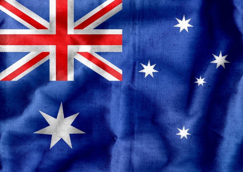 Top view of full frame little crumpled cloth flag of Australia in daylight
